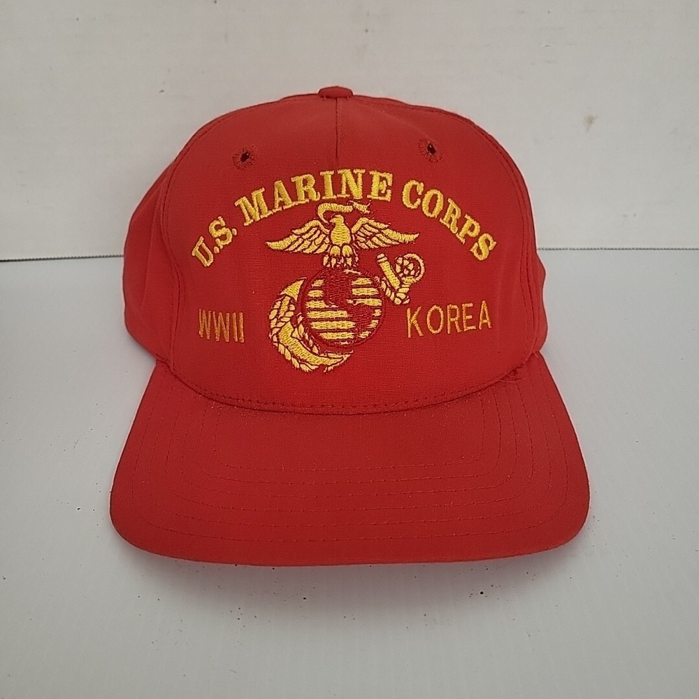 Vintage Bancroft U.S. Marines WWII KOREA Hat Cap Red Snapback‎ Large Adjustable